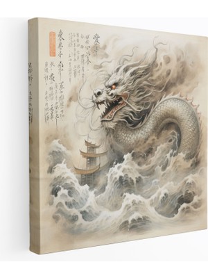 Popcas  Asya Kanvas Tablo Mağrur Uçan Ejderha Asya Ev Dekorasyonu