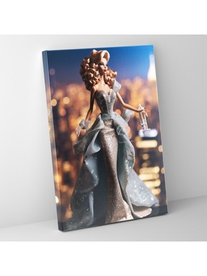 Popcas  Barbie Şehir Işıkları Akşam Kıyafeti Kanvas Tablo