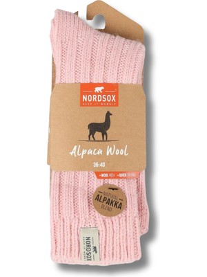 NordSox 1 Çift Pembe Sıcak Tutan Alpaka Yünlü Kadın Soket Çorap