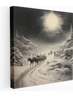Popcas  Noel Teması Kanvas Tablo - Geyik Sled - Noel Baba'nın Aracı Kanvas Tablosu