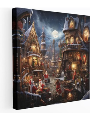 Popcas  Yılbaşı Duvar Sanatı Noel Baba'nın Atölyesi Kanvas Tablo