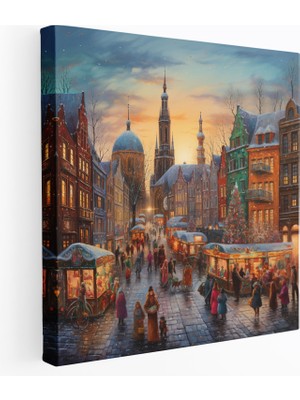 Popcas  Noel Temalı Duvar Sanatı Bayramlık Pazar Kanvas Dekorasyon