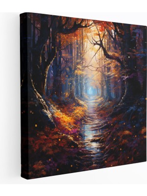 Popcas  Sonbahar Kanvas Tablo Orman Yolu Duvar Sanatı