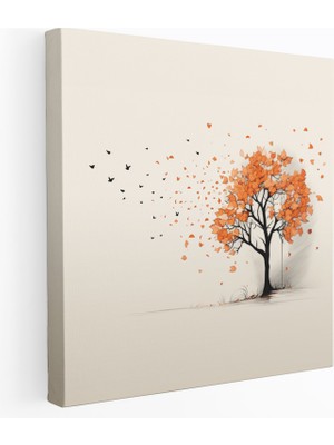 Popcas  Sonbahar Minimalist Ağaç Silueti Kanvas Tablo Dökülen Yapraklar Duvar Sanatı