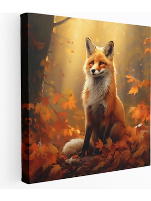 Popcas  Sonbahar Ormanı Altın Yapraklar Dijital Boyama Kanvas Tablo Tilki Teması