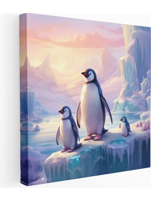 Popcas  Ailesi Teması Sevgi Penguen Kanvas Tablo