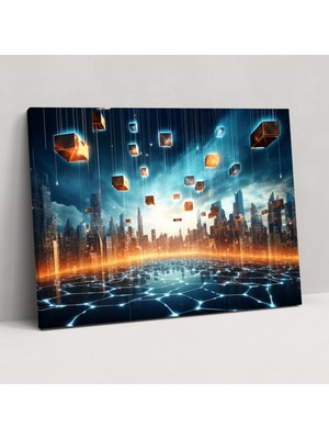 Popcas  Şehir Manzarası Blockchain Kanvas Tablo Duvar Sanatı