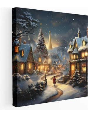 Popcas  Kış Köyü Kanvas Tablo Noel Ağacı ile Ev Dekorasyonu
