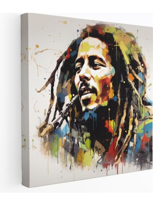 Popcas  Bob Marley Kolaj Kanvas Tablo Saygı Temalı Duvar Dekorasyonu