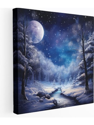 Popcas  Kış Masalı Noel Kanvas Tablo Karla Kaplı Orman Duvar Sanatı