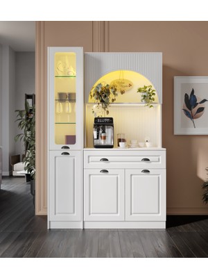 Guneystore Armoni Black Midi Kahve Köşesi Sol Vitrinli Komple Mdf