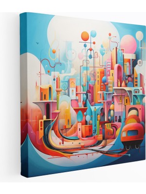 Popcas  Karavan Duvar Süsü Soyut Şehir Manzarası Kanvas Tablo