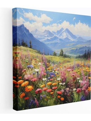 Popcas  Anadolu Dağ Çiçekleri Kanvas Tablo Dekoratif Yağlı Boya Tablosu
