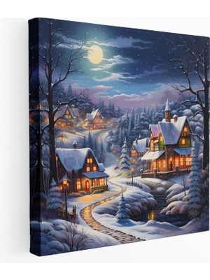 Popcas  Noel Kar Manzarası Kanvas Tablo Kış Temalı Dekoratif Duvar Sanatı
