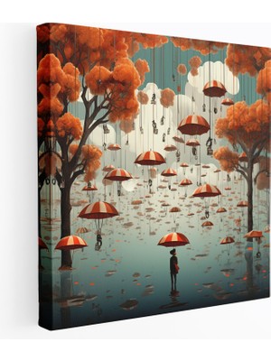 Popcas  Sonbahar Manzarası Kanvas Tablo Masalsı Şemsiye Duvar Sanatı