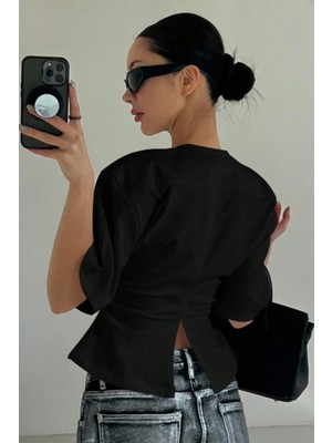 Tarz Cool Kadın Kısa Kollu Sırt Dekolteli Slim Fit Bluz/t-Shirt