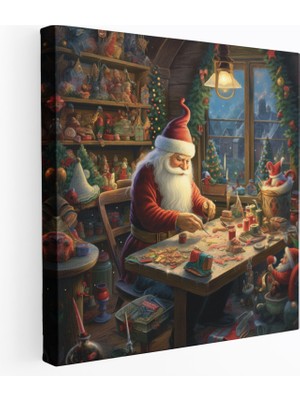 Popcas  Noel Baba'nın Atölyesi Kanvas Tablo - Noel Temalı Duvar Dekorasyonu