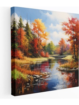 Popcas  Sonbahar Huzur Temalı Yağlı Boya Tablo Canlı Ağaçlar ile Duvar Dekorasyonu