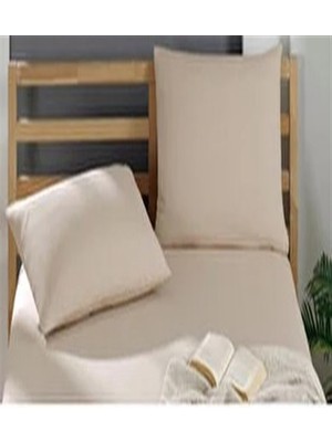 More Home Çift  Kişilik Lastikli Çarşaf  Seti + Yastık Kılıfı Koyu Bej