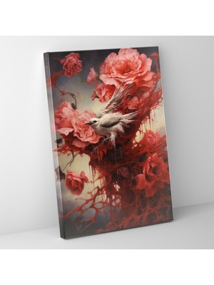 Popcas  Hayal Gücü Kuşlar Kanvas Tablo - Kanayan Çiçekler Surrealist Tablo