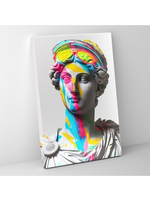Popcas  Yunan Heykelleri Neon Kanvas Tablo Klasizm ve Pop Art Duvar Sanatı