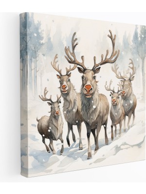 Popcas  Eğlenceli Geyik Yılbaşı Kanvas Tablo Sevimli Karikatür Teması
