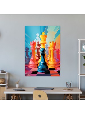 Popcas  Renkli Satranç Parçaları Ev Dekorasyonu Kanvas Tablo