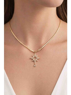 Xuping Jewelry Melekcehobi 14K Altın Renk Ezme Zincirli Zirkon Taşlı Yıldız Kolye – Işıltılı Şık Tasarım