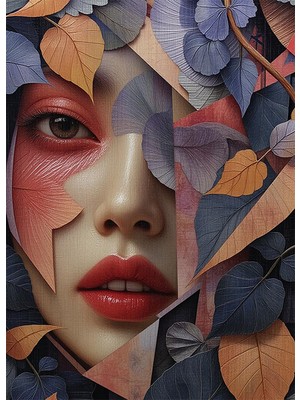 Bedeko Yapraklar ve Kadın Yüzü Mdf Ahşap Tablo