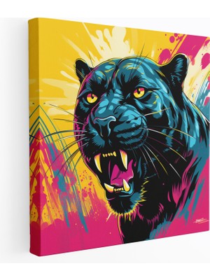 Popcas  Siyah Panter Kanvas Tablo Renkli Arka Plan Üzerinde Canlı Panter Illüstrasyonu
