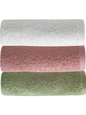 Mira Home 3 Lü Düz Renk El Yüz Havlu Seti %100 Pamuklu 50X90 cm Yeşil Gül Beyaz