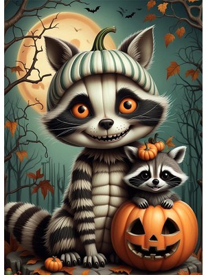 Bedeko Rakunlar ve Kabak Resimli Mdf Ahşap Tablo