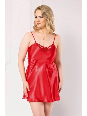 Letsii Büyük Kısa Saten Gecelik Kırmızı Renk