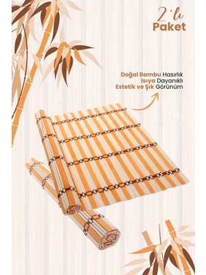 Rubi Porselen 2'li Bambu Katlanabilir Doğal Hasırlık