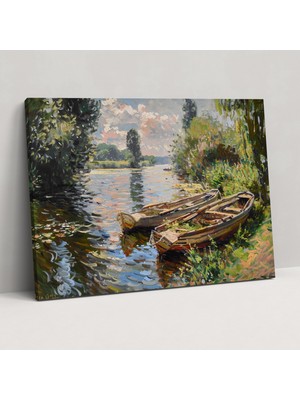 Popcas  Nehirde Tekneler Claude Monet Kanvas Tablo Duvar Sanatı