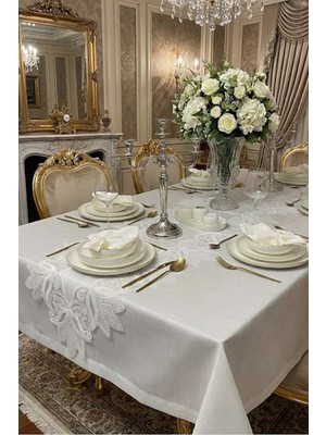 Çt Çeyizci Tekstil 12 Kişilik Masa Örtüsü Takımı, Masa Seti 12 Kişilik 26 Parça 160X220CM