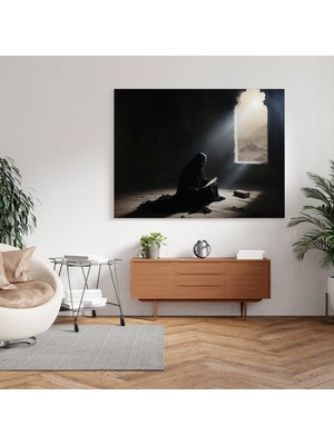 Popcas  Kutsal Kur'an Duvar Dekorasyonu - Huzurlu Monokrom Kanvas Tablo - Kutsal Kur'an Duvar Sanatı