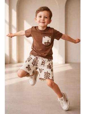 Monila Erkek Çocuk Pamuklu Baskılı Cep Detaylı T-Shirt ve Şort 2'li Takım