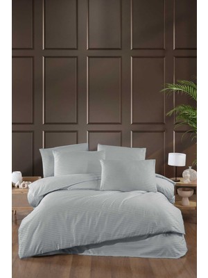 Mira Home Stripe Saten Line Çift Kişilik Nevresim Takımı Gri