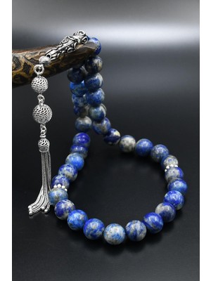 Prestige Gümüş Doğal Lapis Lazuli Taşlı Tesbih 925 Ayar Gümüş Püsküllü 10MM Küre Kesim 902556