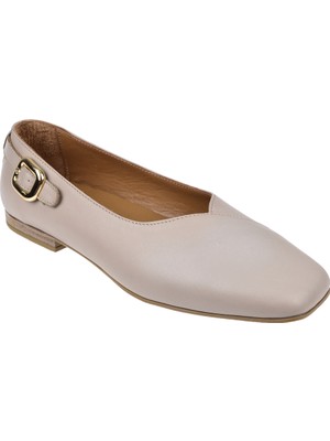 Floor Hakiki Deri Toka Detaylı Kadın Babet MAK-144   Silver