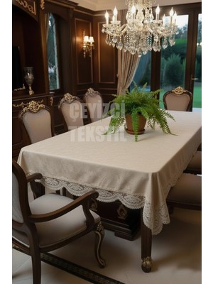 Çt Çeyizci Tekstil Kadife Tek Masa Örtüsü 160X220CM | Dantelli Yemek Masası Örtüsü 160X220CM Tek Masa