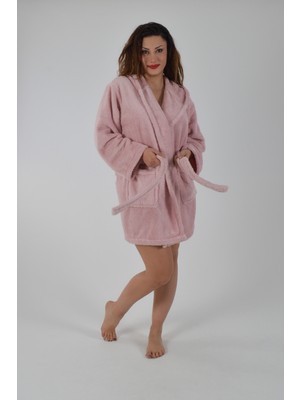 Reina Teks Welsoft Sabahlık Kapüşonlu Peluş Bornoz 1 Adet Çift Cepli Unisex