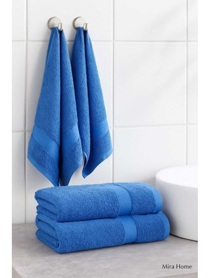 Mira Home 4 Parça Ekonomik Banyo Havlu Takımı %100 Pamuklu Quickdry Mavi Mavi