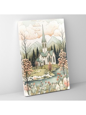 Popcas  Vintage Kilise Kanvas Tablo Retro Tarzı Duvar Sanatı