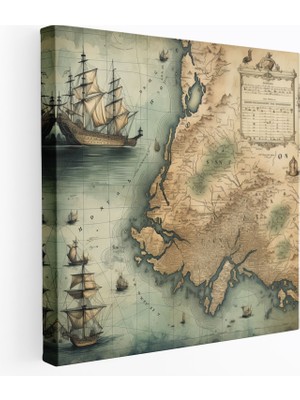 Popcas  Klasik Keşif Vintage Harita Kanvas Tablo