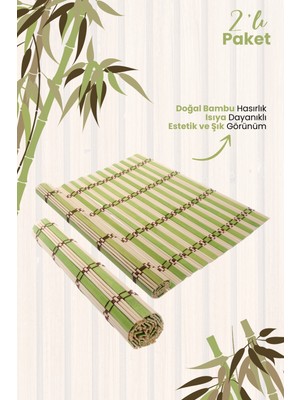 Rubi Porselen 2'li Bambu Katlanabilir Doğal Hasırlık