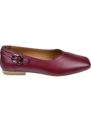 Floor Hakiki Deri Toka Detaylı Kadın Babet MAK-144   Bordo