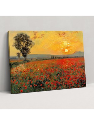 Popcas  Kanvas Tablo Gelincik Tarlası Günbatımı Claude Monet Duvar Sanatı