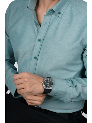 Etikmen Mint Yeşili Yaka Düğmeli Premium Şamre Slimfit Erkek Gömlek
